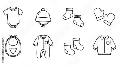 Collection of baby clothing items and accessories isolated on transparent background
