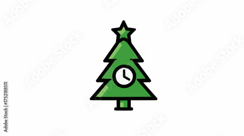 Christmas tree with clock face for holiday apps and New Year countdown projects