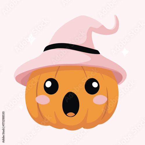 kawaii jack-o-lantern with surprised round mouth and raised eyebrows