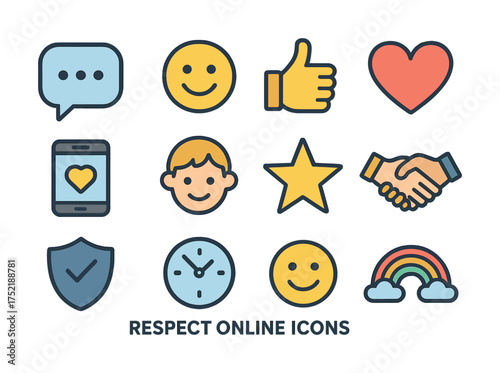 Vector Colorful online communication icons featuring emojis and symbols