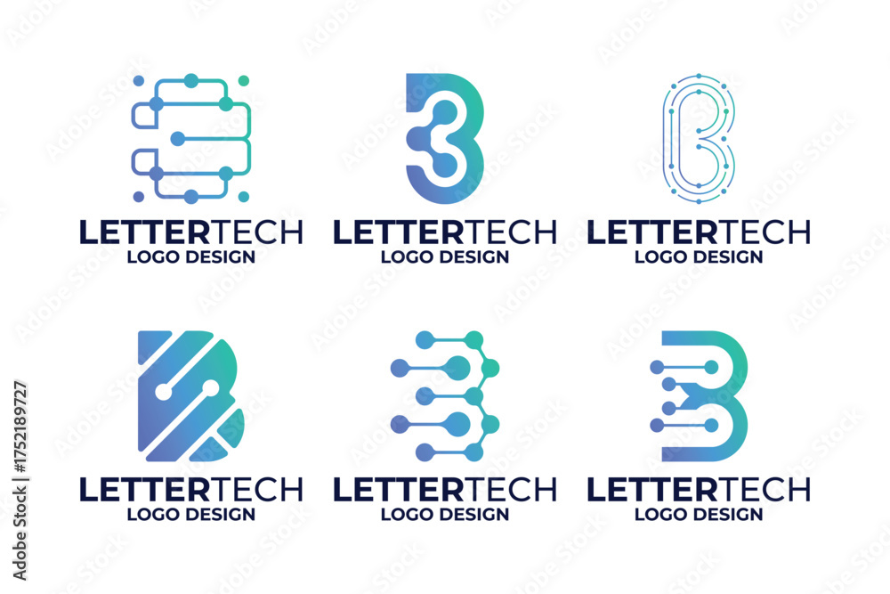 Fototapeta premium Set of initial letter B logo design technology, circuit, connection concept