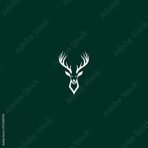 Stylized white deer head with antlers on dark green background