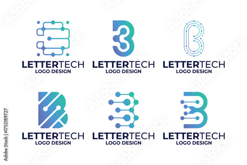 Set of initial letter B logo design technology, circuit, connection concept