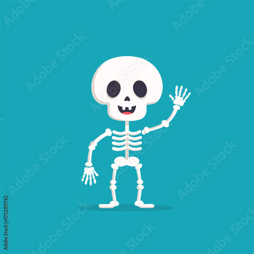 minimal flat skeleton character waving for halloween