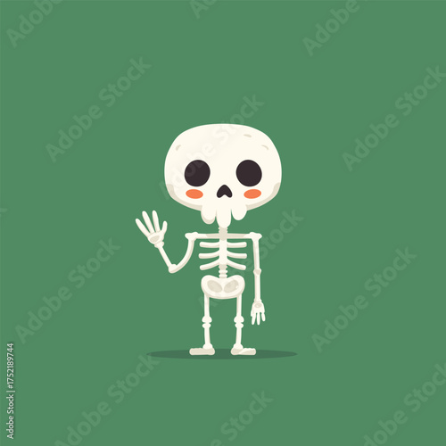 minimal flat skeleton character waving for halloween