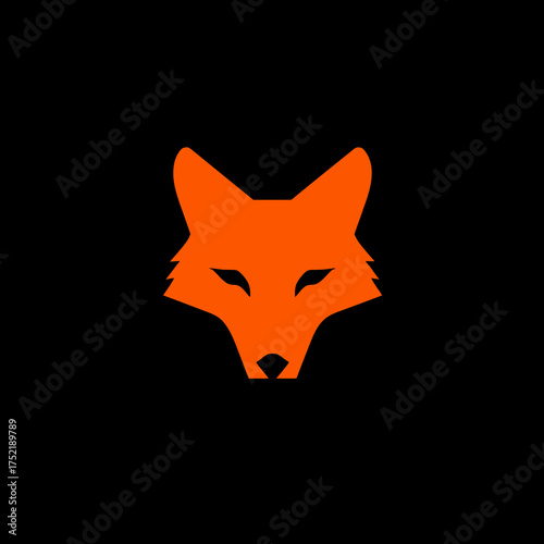 Minimalist orange fox face silhouette on a black background