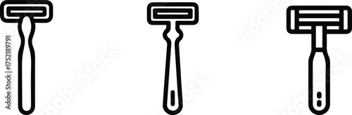 Disposable Razor Shaver Icon Set, Shaving and Personal Grooming Outline Vector