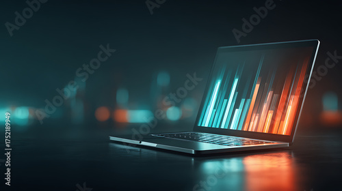 Bull market trends analyzed on laptop display digital environment dynamic data visualization