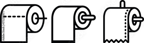 Toilet Paper Roll Icon Set, Bathroom Tissue and Holder Outline Vector Graphics