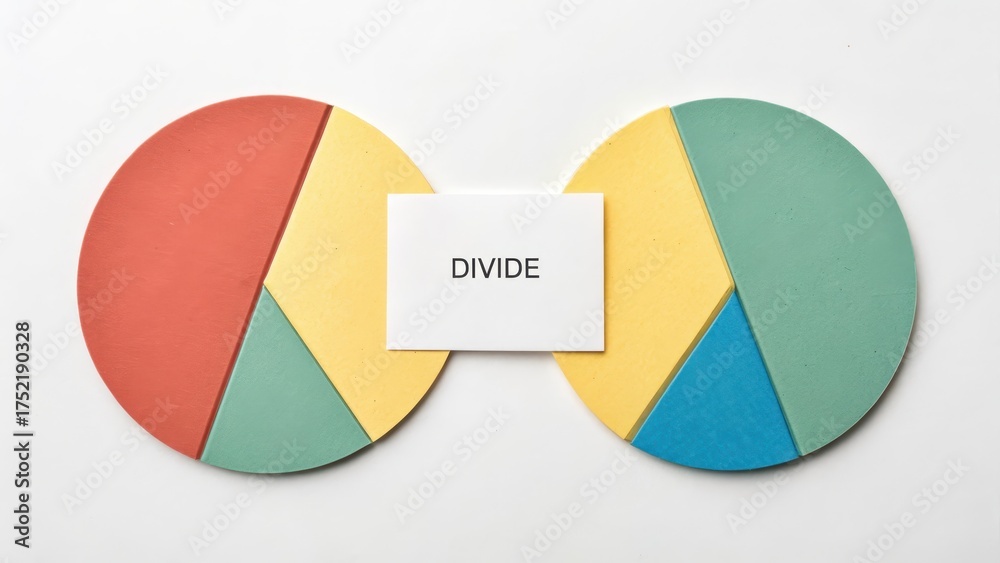 Obraz premium Split circle diagrams with white card indicating division