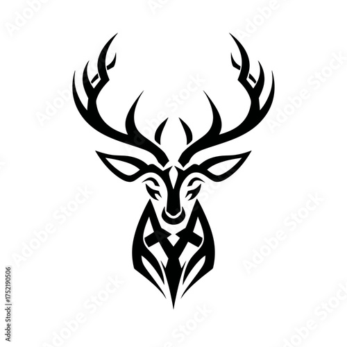 Tribal deer head with ornate antlers