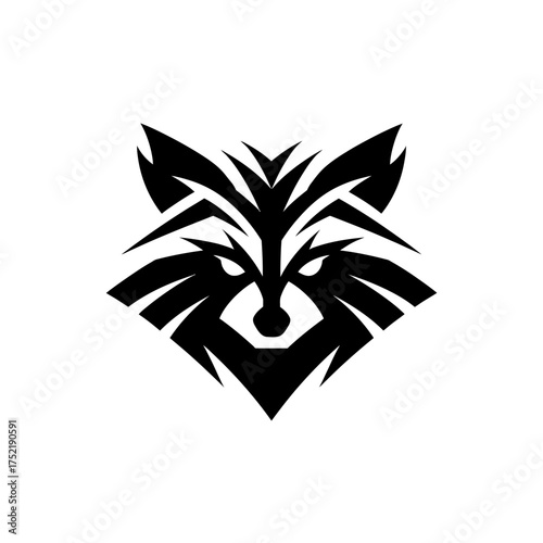 Raccoon face with sharp geometric design and intense eyes