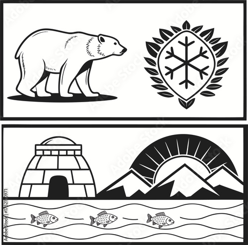 Arctic and Inuit Culture Elements Icon Set