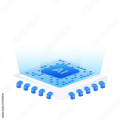 Artificial intelligence chip isometric vector illustration. Artificial intelligence microchip hardware technology concept.