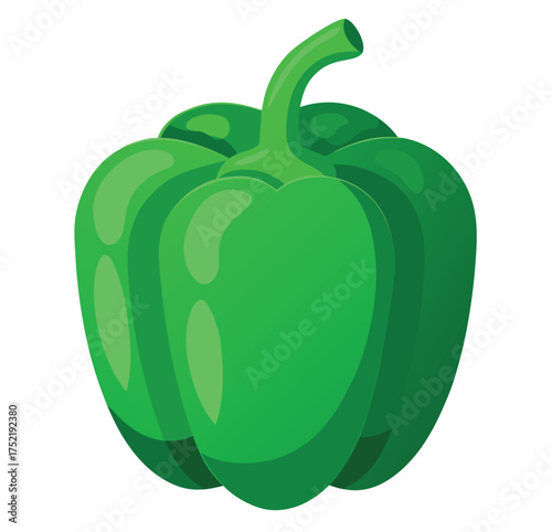Illustration of a vibrant green bell pepper with a glossy, cartoonish style
