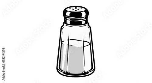 Glass salt shaker with metal lid isolated on transparent background