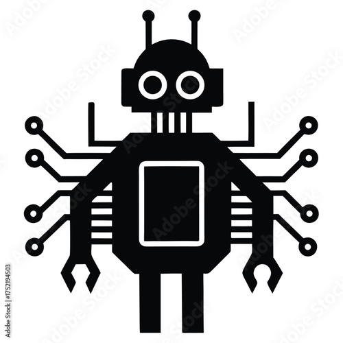 Simple vector graphic of a robot with antennas and claw hands