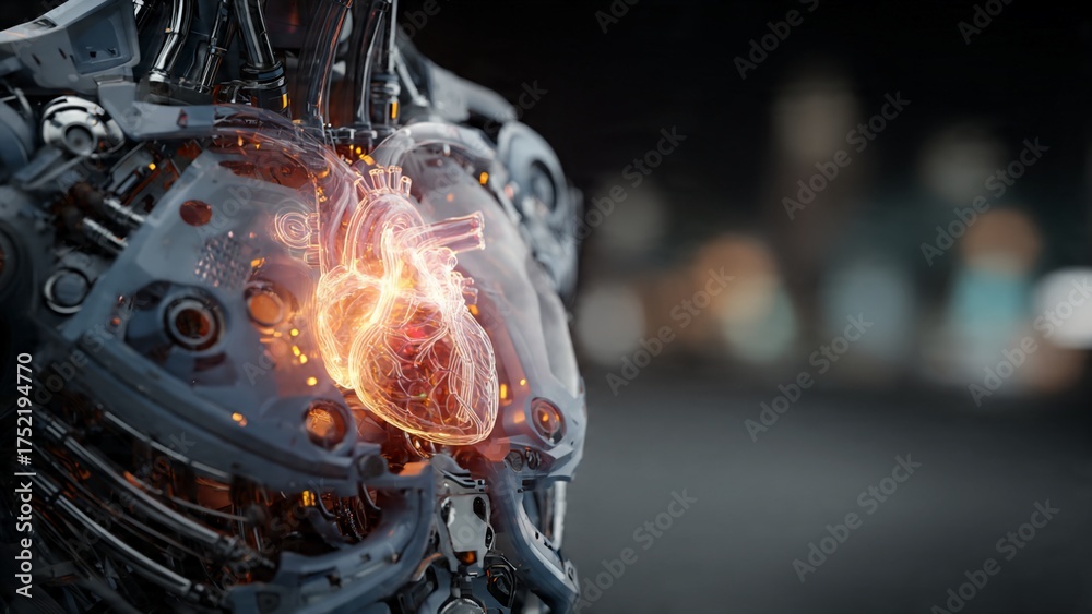 Fototapeta premium Futuristic AI core inside robotic chest