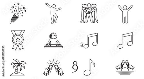 Collection of celebration and party icons isolated on transparent background