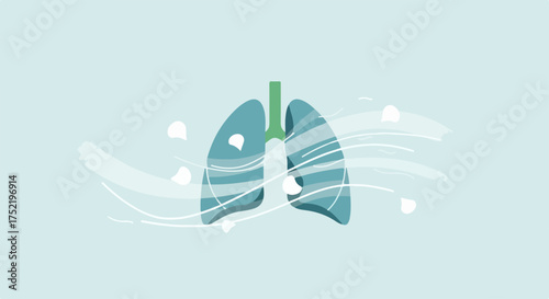 Illustration of healthy lungs with fresh air flow on light blue background. Healthy lungs represent respiratory well being, breathing easily, and air purity for good health.