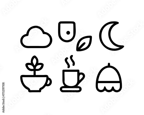 Minimalist line icons representing nature, comfort, and serenity