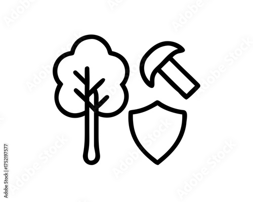 Forest protection with shield, tree, and mushroom