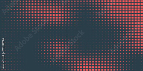 Modern Halftone Checkered Pattern Vector Rounded Square Dots Horizontal Smooth Curved Border Red Blue Abstract Background. Chequered Subtle Pop Art Texture. Vector Checkered