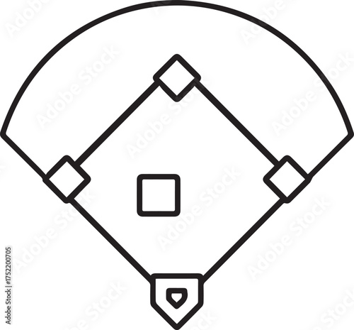 Baseball Field Diamond Line Art Icon Vector Sport Game Stadium Play Competition Team League Recreation Pitch Home Run Outline Design Graphic