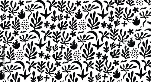 Floral decorative pattern black and white