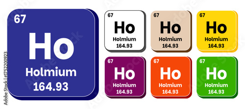 Ho, Holmium element vector icon set, periodic table element. Vector illustration EPS 10 File. Isolated on white background.
