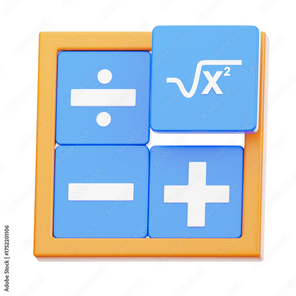 Obraz premium Mathematical Calculator Buttons Representing Division Square Root Subtraction and Addition With a Simple Orange Border on a Transparent Background