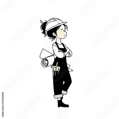 Builder. Builder simple black and white line art vector logo