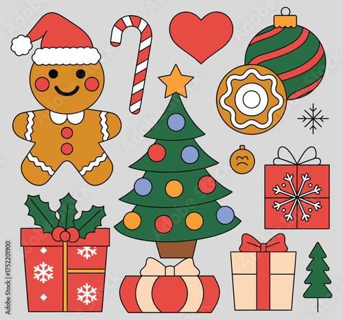 Christmas ornament vector illustration banner with decorative holiday elements snowflakes gifts stars and garlands perfect for winter celebration designs posters cards and seasonal clipart set