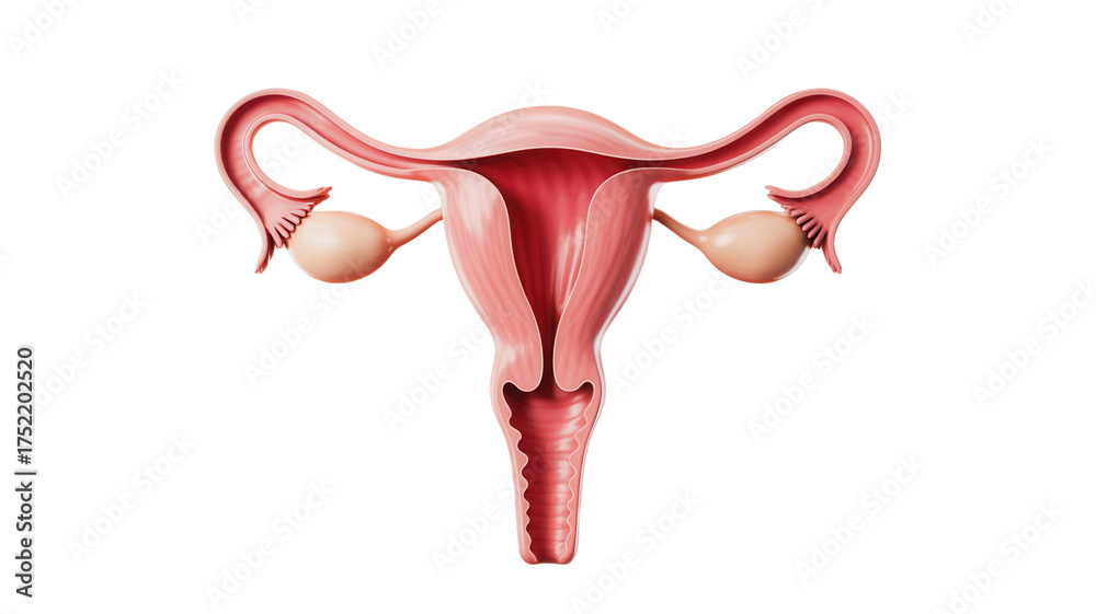 Fototapeta premium Anatomical view of the uterus and ovaries offering a detailed illustration suitable for medical education, reproductive health awareness, and scientific research.