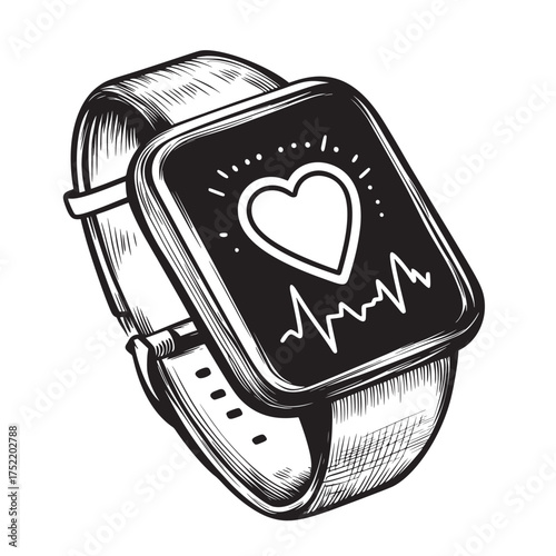 creative vector line art of smartwatch showing heart rate monitor