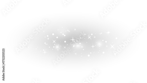 White dust sparkle effect, glare, twinkle. Glowing particles with blur. Burst glitters png vector overlay design.