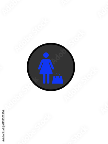 A minimalist magenta icon featuring a stylized female figure with a shopping bag, symbolizing a fashion or retail concept for a user profile