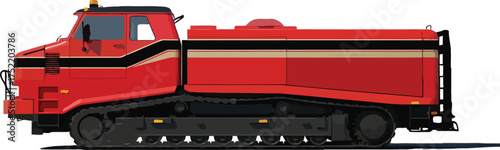 Illustration of a red tracked vehicle, a powerful machine for tough terrains