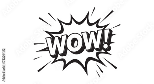 Dynamic wow text in a comic book explosion style isolated on transparent background