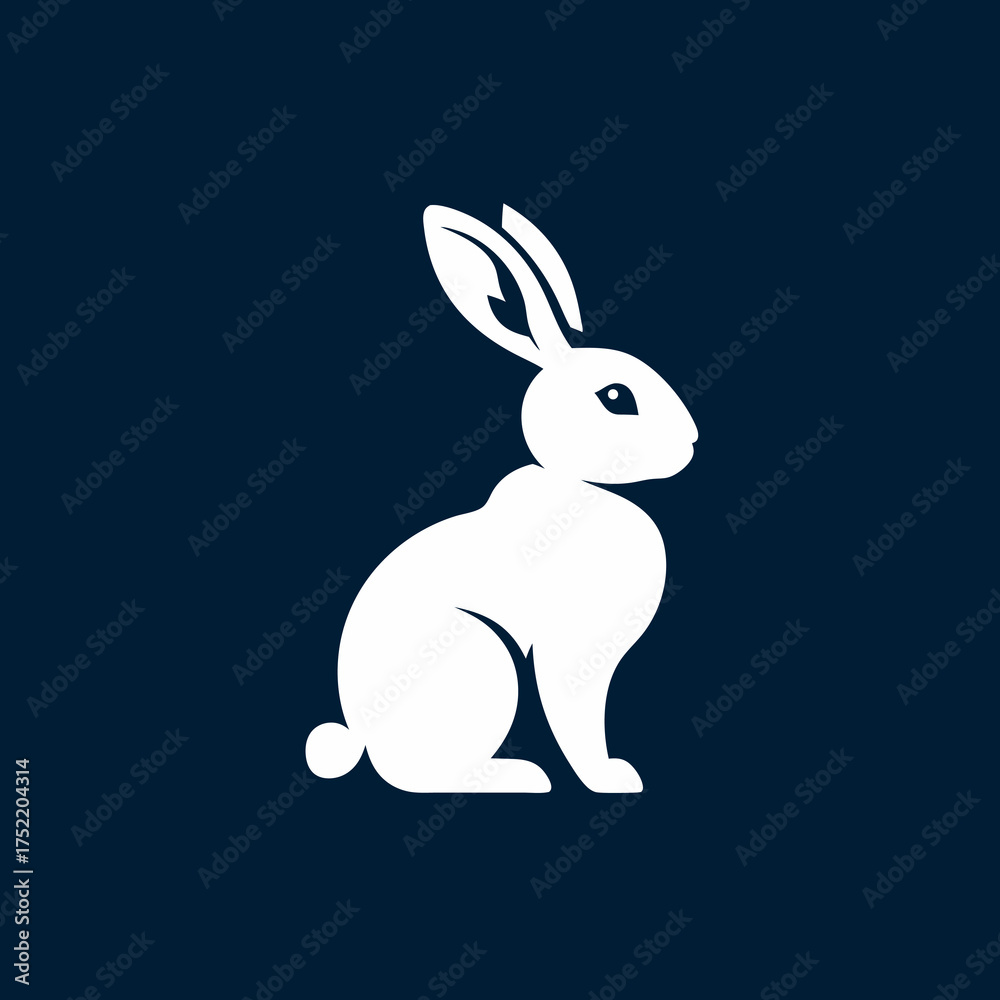 Fototapeta premium Simple white rabbit silhouette on a dark blue background
