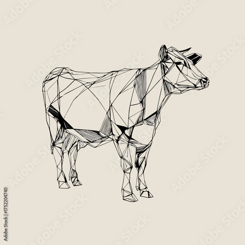 A cow standing in profile, rendered with a geometric style