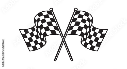 Two checkered flags crossed, representing racing and victory, isolated on transparent background