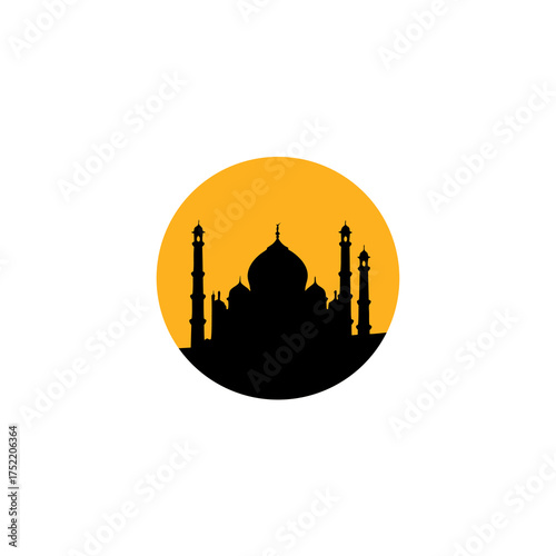 Taj Mahal silhouette against orange backdrop