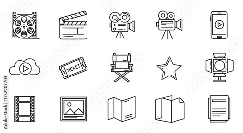 Collection of cinema and movierelated icons isolated on transparent background