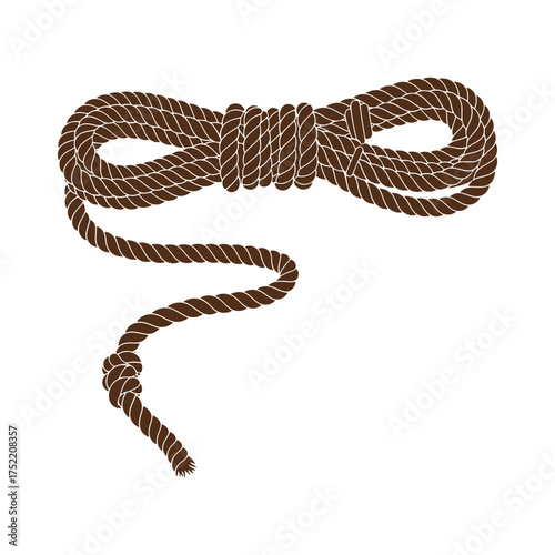 Coiled rope silhouette, showcasing its vintage texture and form, suitable for nautical, rustic.