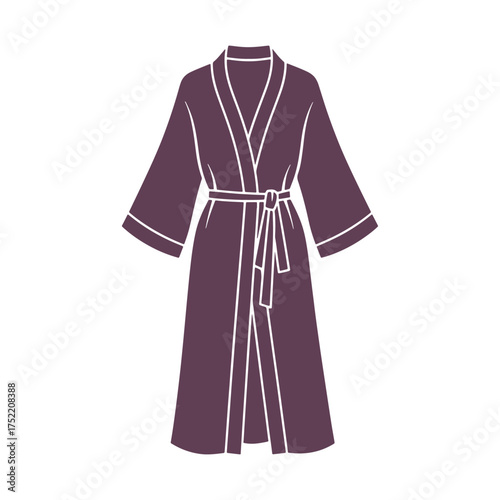 Elegant robe garment wear silhouette, featuring a classic wrap design with a waist tie.
