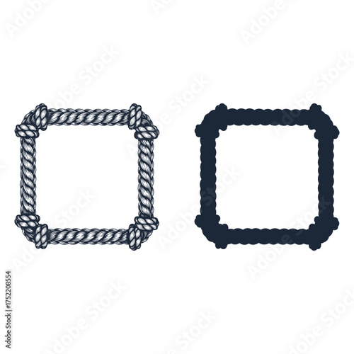 Rope Frame Border Set, Two different decorative square vintage rope frames with ropelike borders and bow.