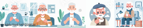 vector image of a grandfather enjoying coffee