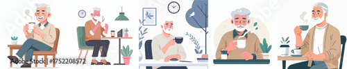 vector image of a grandfather enjoying coffee