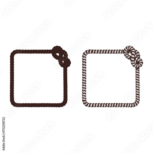 Rope Frame Border Set, Two different decorative square vintage rope frames with ropelike borders and bow.